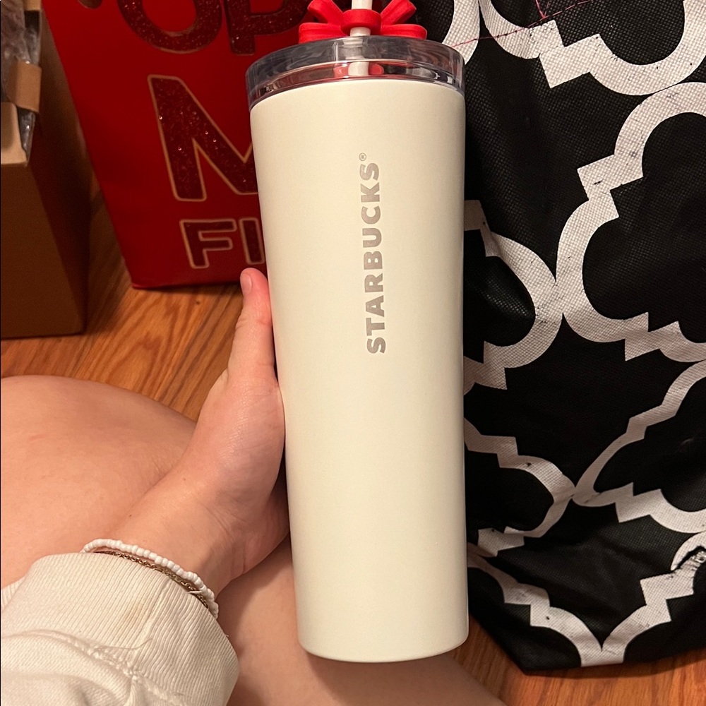 Starbucks Ivory Tumbler with Scarlet Straw